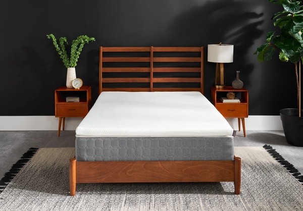 the adapt plus cooling topper atop a mattress in a finished bedroom